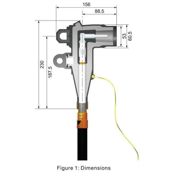 Conector tipo codo con rotura de carga de 24 KV y 250 A